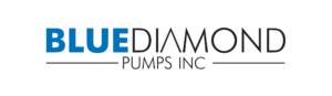 Blue Diamond Pumps Inc logo with 'BLUE' in blue and 'DIAMOND PUMPS INC' in dark gray text on black background
