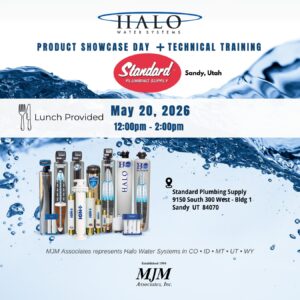 Banner for Halo Water Systems product showcase day and technical training at Standard Plumbing Supply, Sandy, Utah.
