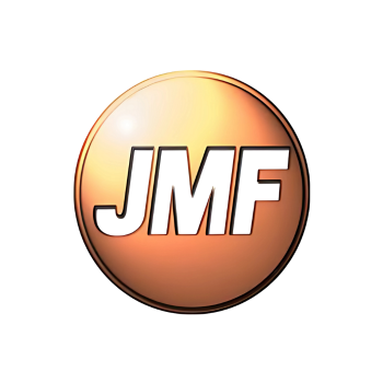 JMF_logo_May_26 300x300 Orange glossy circular logo with bold white letters 'JMF' across the center.