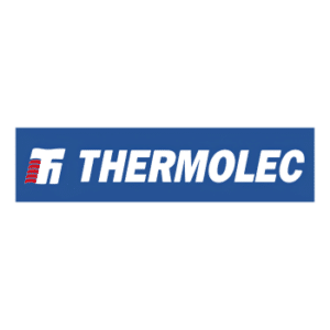 Thermolec logo: white THERMOLEC text on a blue banner with a red-and-white stylized 'T' symbol to the left.