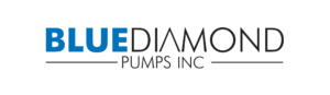 Blue Diamond Pumps Inc logo with BLUE in blue letters, DIAMOND in black, and PUMPS INC beneath with horizontal lines on each side.