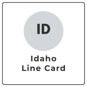 Graphic labeled Idaho Line Card with a gray circular ID badge at top.