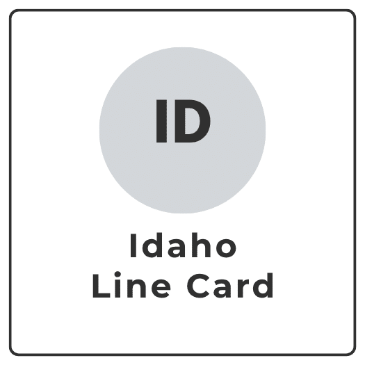 Graphic labeled Idaho Line Card with a gray circular ID badge at top.