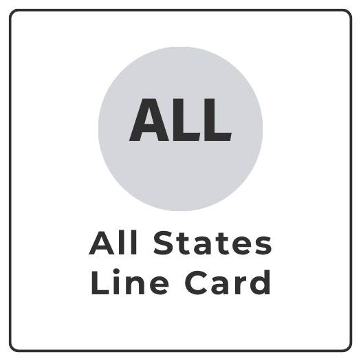 All states line card button with gray circular badge reading ALL and the label 'All States Line Card' underneath